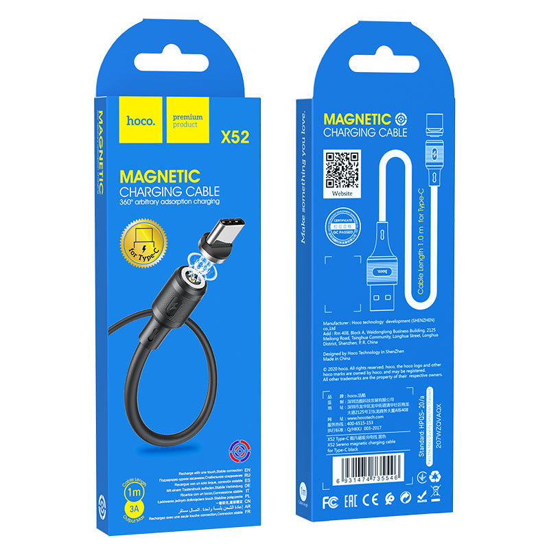 Câble Chargeur magnétique Hoco X52 USB Vers Type-C Noir