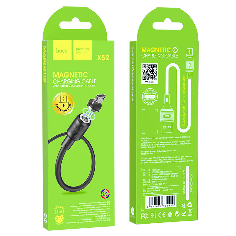 Câble Chargeur magnétique Hoco X52 USB Vers Micro-USB Noir
