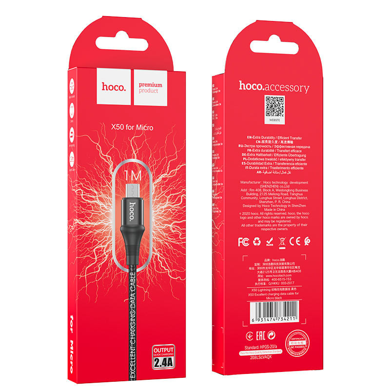 Câble Chargeur Hoco X50 USB Vers Micro USB Noir