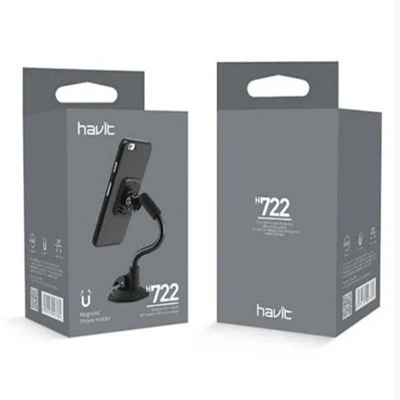 Support Téléphone Main Libre Métal Avec Ventouse Havit H722 Noir