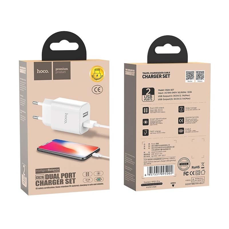 Chargeur Hoco C62A Pour IPhone - Blanc