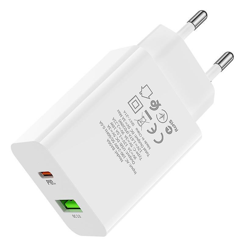 Chargeur Borofone BA56A 2 Ports USB, Type-C PD20W - Blanc