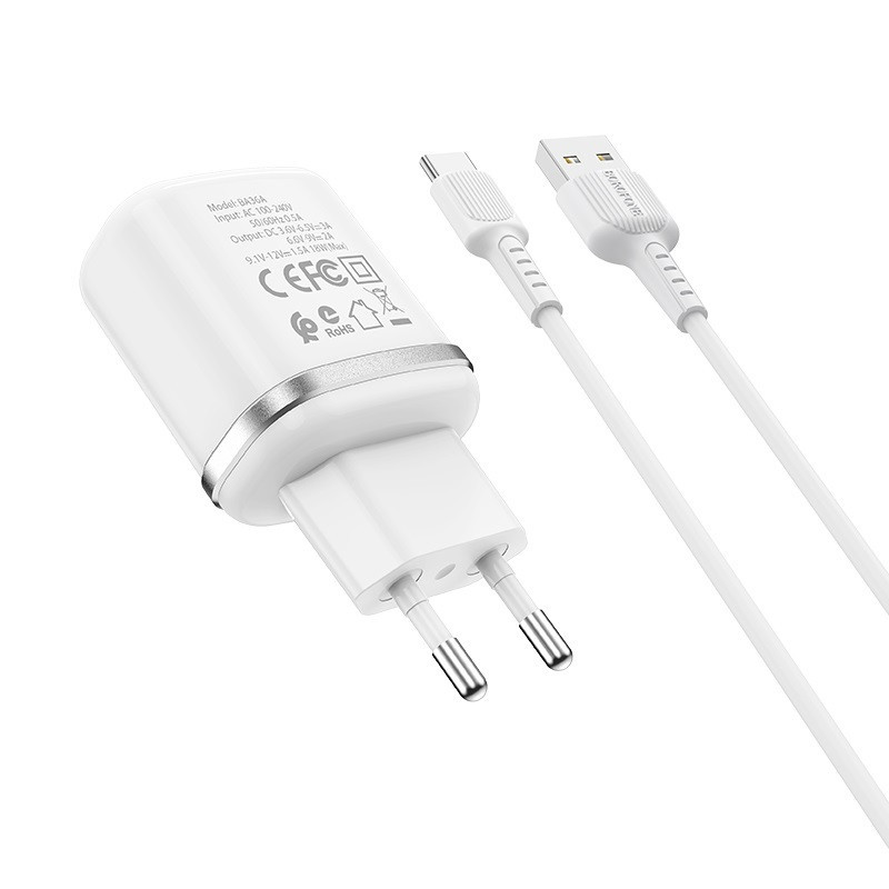 Chargeur Borofone BA36A 1 Port USB Vers Type-C - Blanc