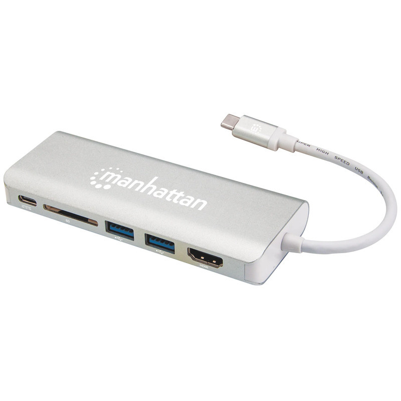 Adaptateur Multi ports Manhattan 152075 USB-C Super Speed - Argent