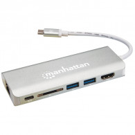 Adaptateur Multi ports Manhattan 152075 USB-C Super Speed - Argent