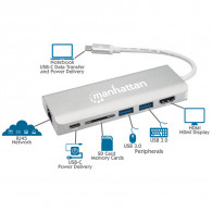 Adaptateur Multi ports Manhattan 152075 USB-C Super Speed - Argent