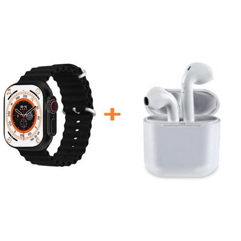 Montre Connectée W26 Ultra Série 8 + Airpods + 2 Ceintures - Noir Montre Connectée W26 Ultra Série 8 + Airpods + 2 Ceintures - Noir