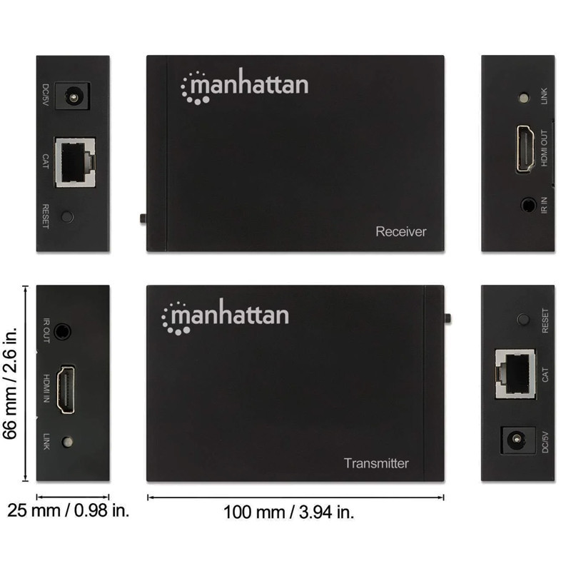 Kit d'Extension HDMI Manhattan 4K à 30 Hz sur Ethernet Noir