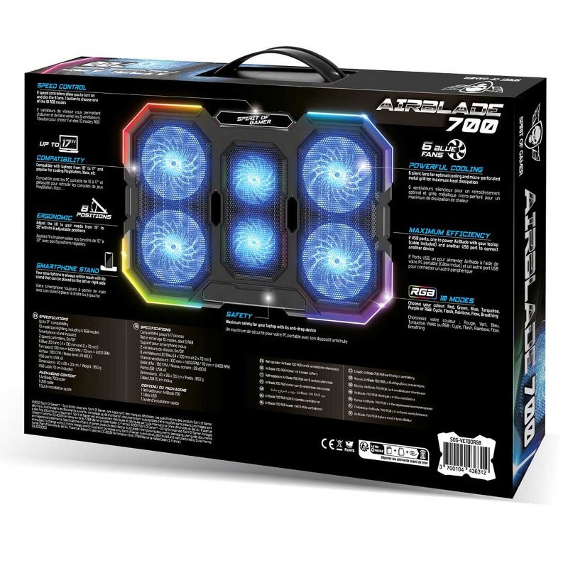 Refroidisseur Pc Portable Spirit Of Gamer Bairblade 700 RGB Noir