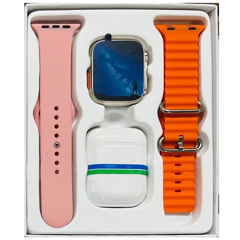 Montre Connectée W26 Ultra Série 8 + Airpods + 2 Ceintures Orange Et Rose