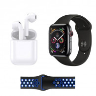 Montre Connectée W26 Pro Max Série 8 + 2 Ceintures + Earbuds Noir et Bleu