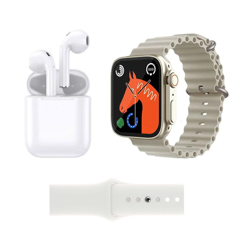 Montre Connectée W26 Ultra Série 8 + Airpods + 2 Ceintures Gris Et Blanc Montre Connectée W26 Ultra Série 8 + Airpods + 2 Ceintures Gris Et Blanc