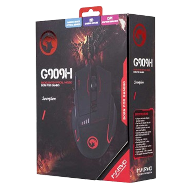 Souris Gaming MARVO G909H Scorpion Optique Rétroéclairée USB 2.0 4800DPI 8 Boutons et 7 Couleurs En Tunisie