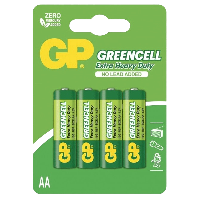4 x Piles GP AA Greencell Extra Heavy Duty R03 1.5V