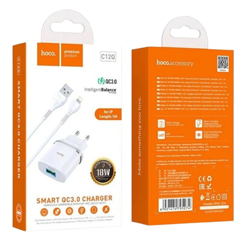 Chargeur iPhone Hoco C12Q 18W Blanc en Tunisie