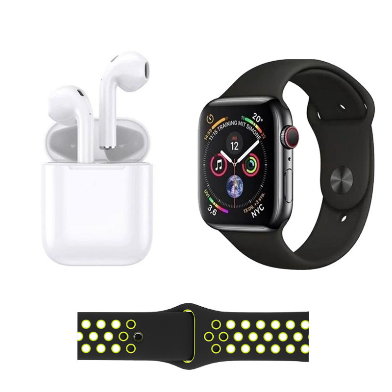 Montre Connectée W26 Pro Max Série 8 + 2 Ceintures + Earbuds Noir et Bleu