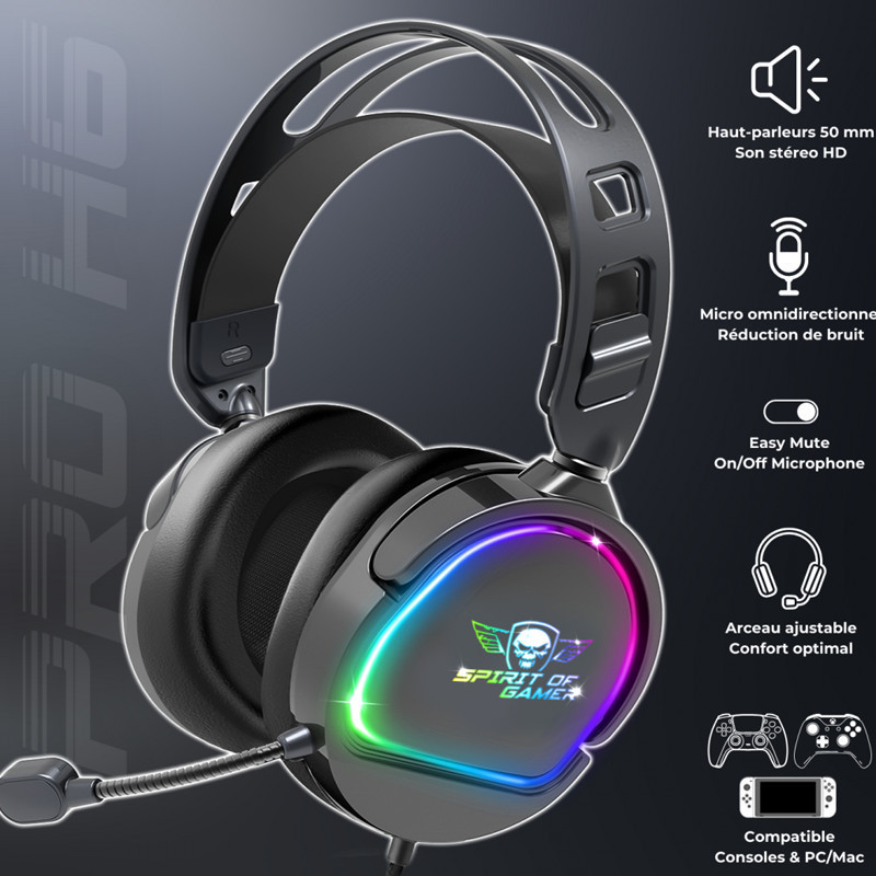 Micro Casque Gamer Spirit Of Gamer Pro H6 RGB Noir En Tunisie