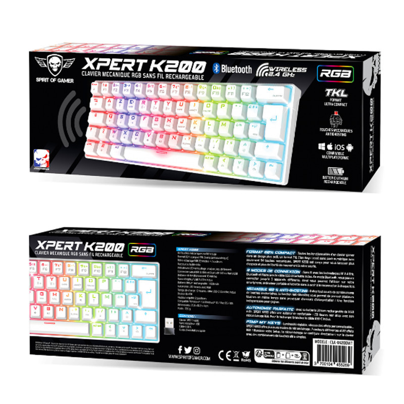 Clavier Gamer Mécanique Spirit Of Gamer XPERT-K200 RGB Blanc En Tunisie