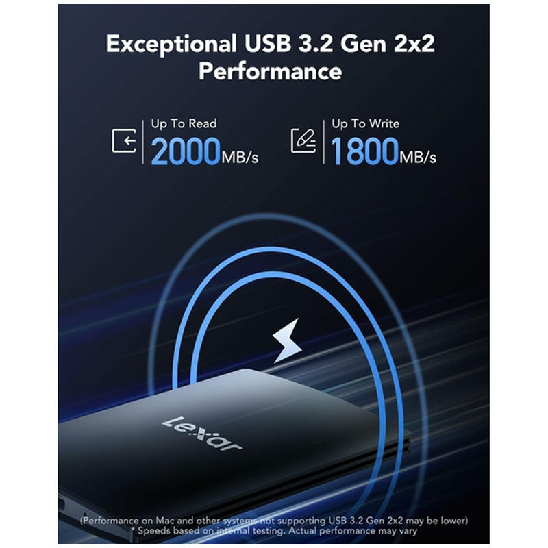 Disque Dur Externe SSD Lexar SL500 1To USB-C 3.2 Noir En Tunisie