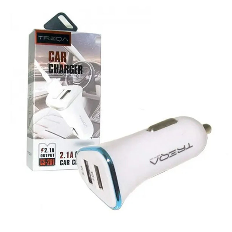 Chargeur Voiture Treqa + Câble USB Vers Lightning Blanc