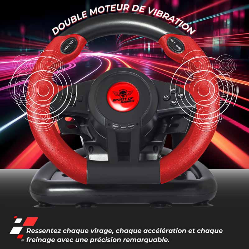 Volant de Course Et Pédale Spirit Of Gamer Pro 1 Pour PC Rouge