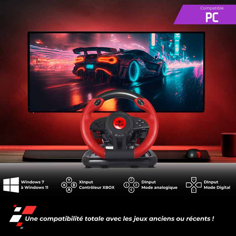 Volant de Course Et Pédale Spirit Of Gamer Pro 1 Pour PC Rouge