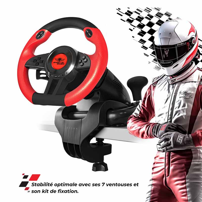 Volant de Course Et Pédale Spirit Of Gamer Pro 1 Pour PC Rouge