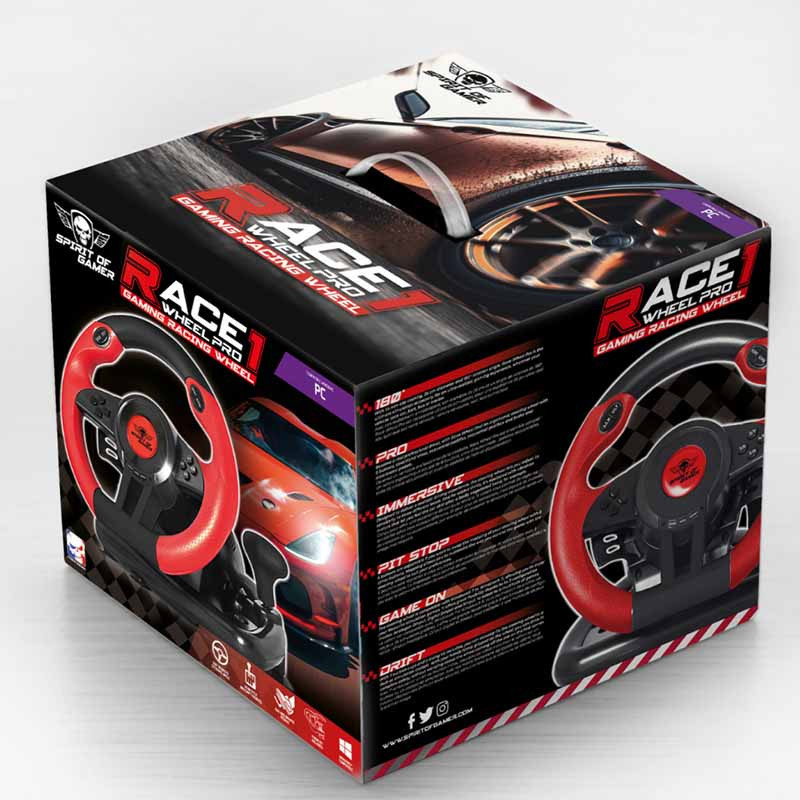Volant de Course Et Pédale Spirit Of Gamer Pro 1 Pour PC Rouge
