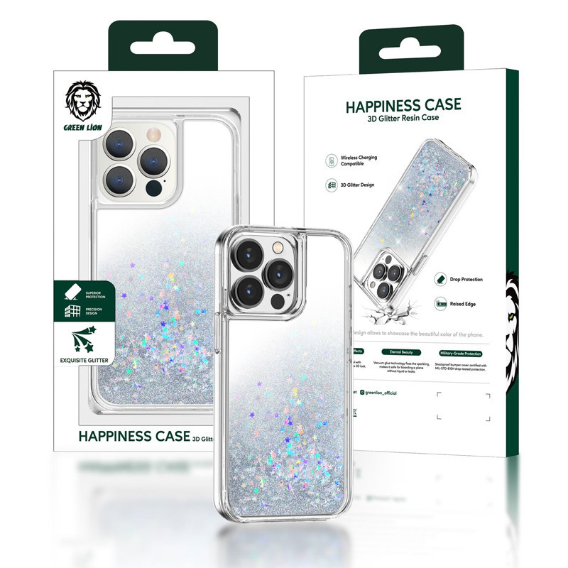 Coque IPhone 13 Pro Green Lion à Paillettes Silver En Tunisie