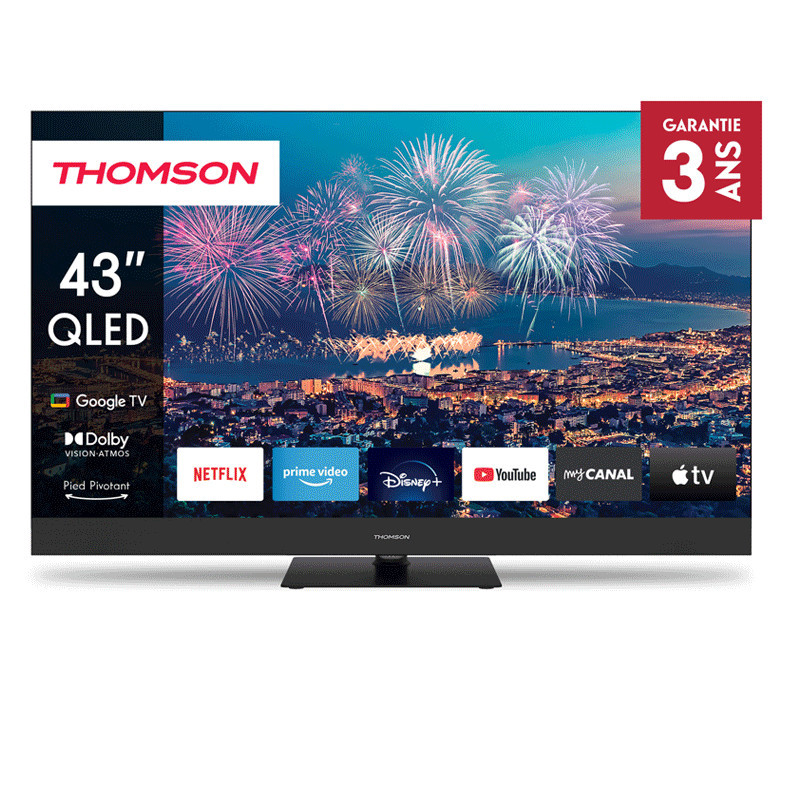 Tv Thomson 43" 43QG6C14 QLED Plus Google Tv Noir en Tunisie Tv Thomson 43" 43QG6C14 QLED Plus Google Tv Noir en Tunisie