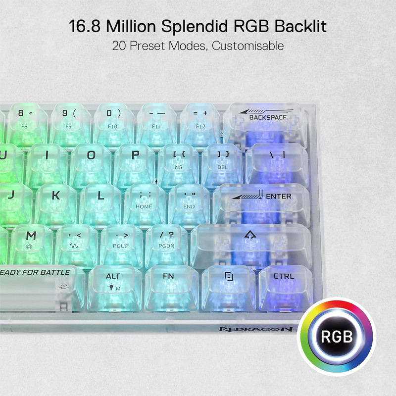 Clavier Gamer Mécanique Redragon Fizz K617 RGB Transparent