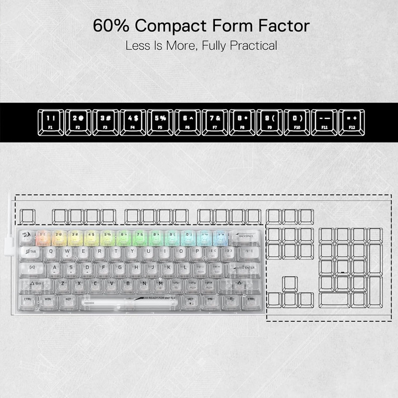 Clavier Gamer Mécanique Redragon Fizz K617 RGB Transparent