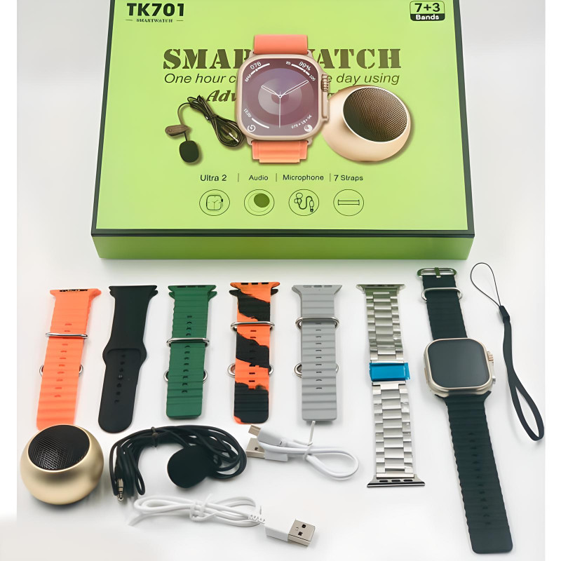 Coffret Montre Connectée TK701 Ultra 2 + Mini Speaker + Microphone Silver en Tunisie