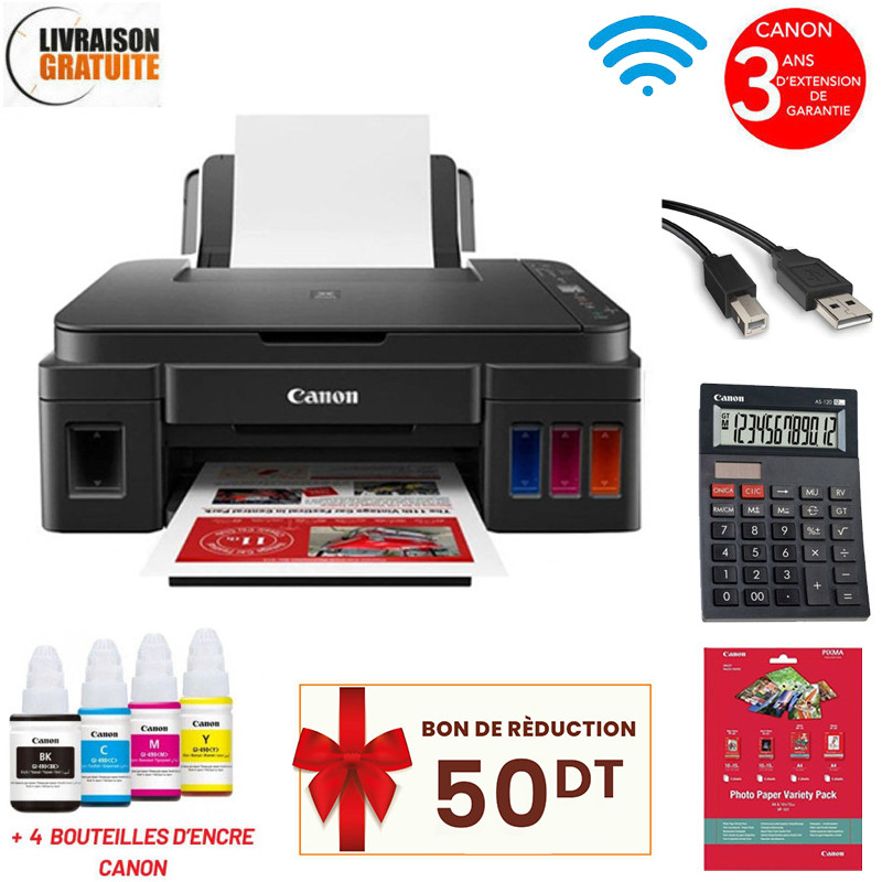 Imprimante à Réservoir Intégré Canon Pixima G3410 3en1 Couleur Wi-Fi Noir en Tunisie Imprimante à Réservoir Intégré Canon Pixima G3410 3en1 Couleur Wi-Fi Noir en Tunisie