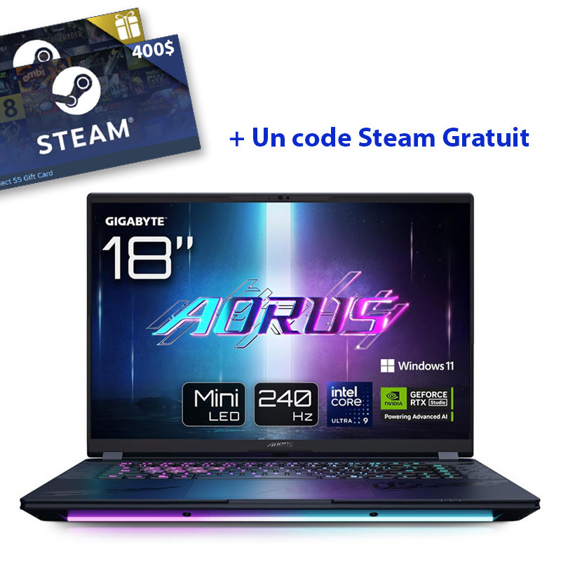 Pc Portable Gamer Gigabyte Aorus Master 18 AM8H BYH Ultra 9 32Go 2To SSD Windows 11 Pro en Tunisie