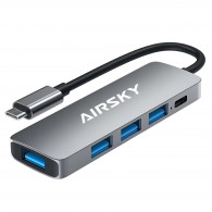 Adaptateur Airsky 5En1 Type-C Vers USB-A + USB-C Gris en Tunisie Adaptateur Airsky 5En1 Type-C Vers USB-A + USB-C Gris en Tunisie