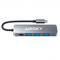Adaptateur Airsky 5En1 Type-C Vers USB-A + USB-C Gris en Tunisie Adaptateur Airsky 5En1 Type-C Vers USB-A + USB-C Gris en Tunisie