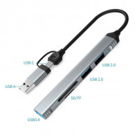 Adaptateur Airsky 5En1 Type-C/USB Vers USB + SD + TF Gris En Tunisie