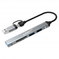 Hub Airsky 5En1 Type-C/USB Vers USB + SD + TF Gris