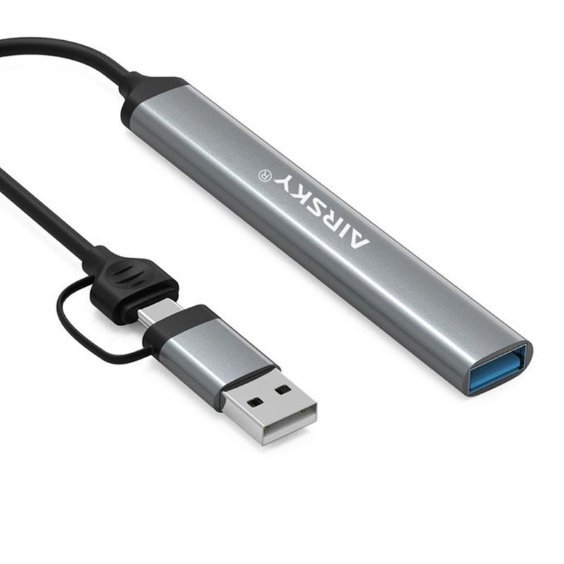 Adaptateur Airsky 5En1 Type-C/USB Vers USB + SD + TF Gris En Tunisie