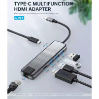 Adaptateur Airsky 6En1 Type-C Vers HDMI + USB + USB-C + RJ45 Gris En Tunisie Adaptateur Airsky 6En1 Type-C Vers HDMI + USB + USB-C + RJ45 Gris En Tunisie