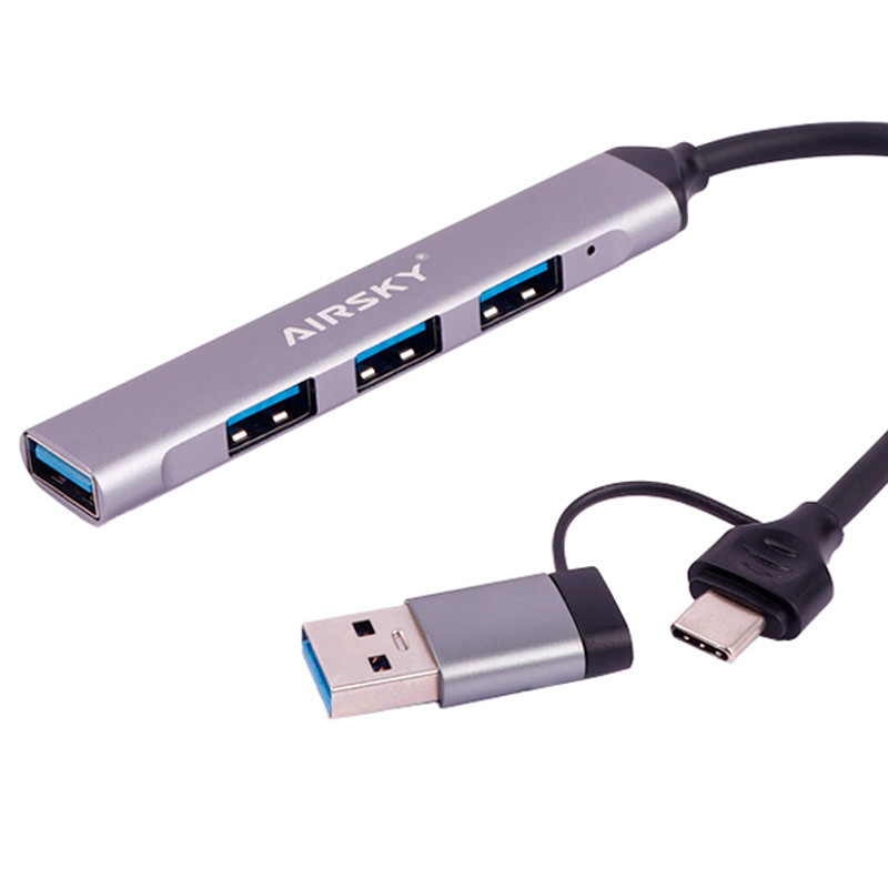 Hub USB Airsky 4EN1 4 Ports USB/USB-C Vers USB-A Gris en Tunisie