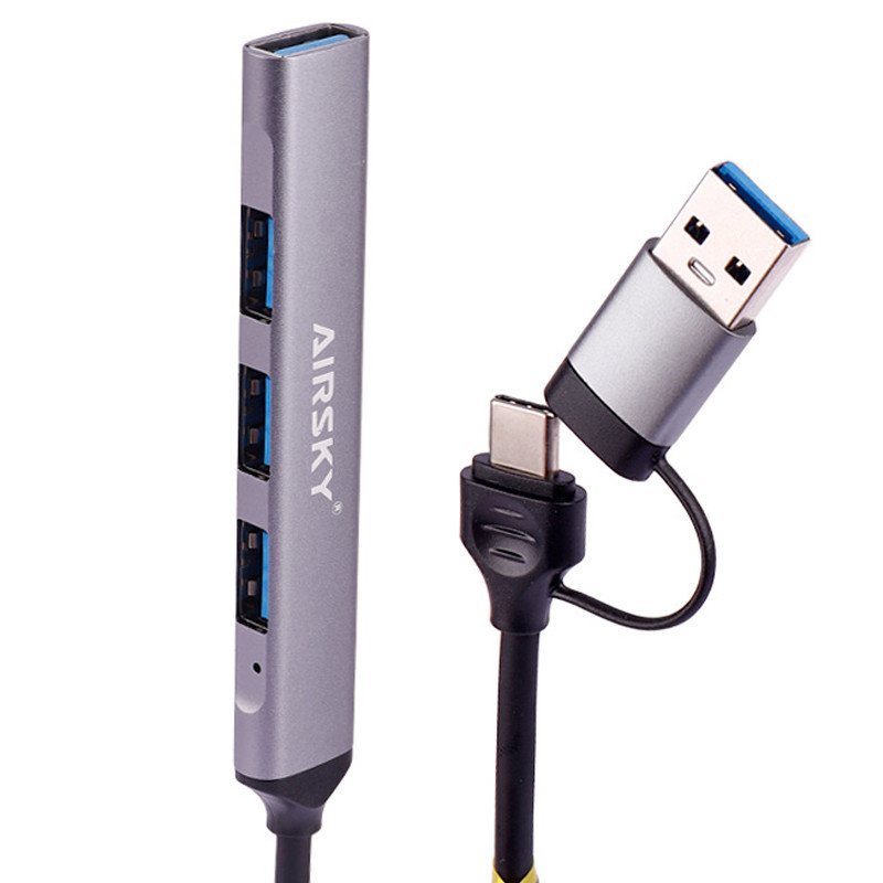 Hub USB Airsky 4EN1 4 Ports USB/USB-C Vers USB-A Gris en Tunisie