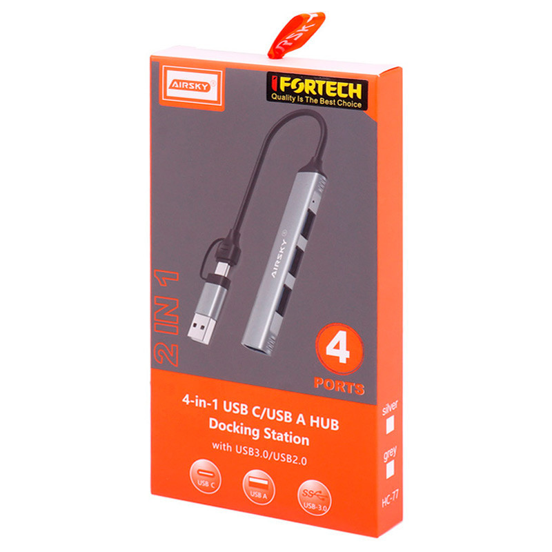 Hub USB Airsky 4EN1 4 Ports USB/USB-C Vers USB-A Gris en Tunisie