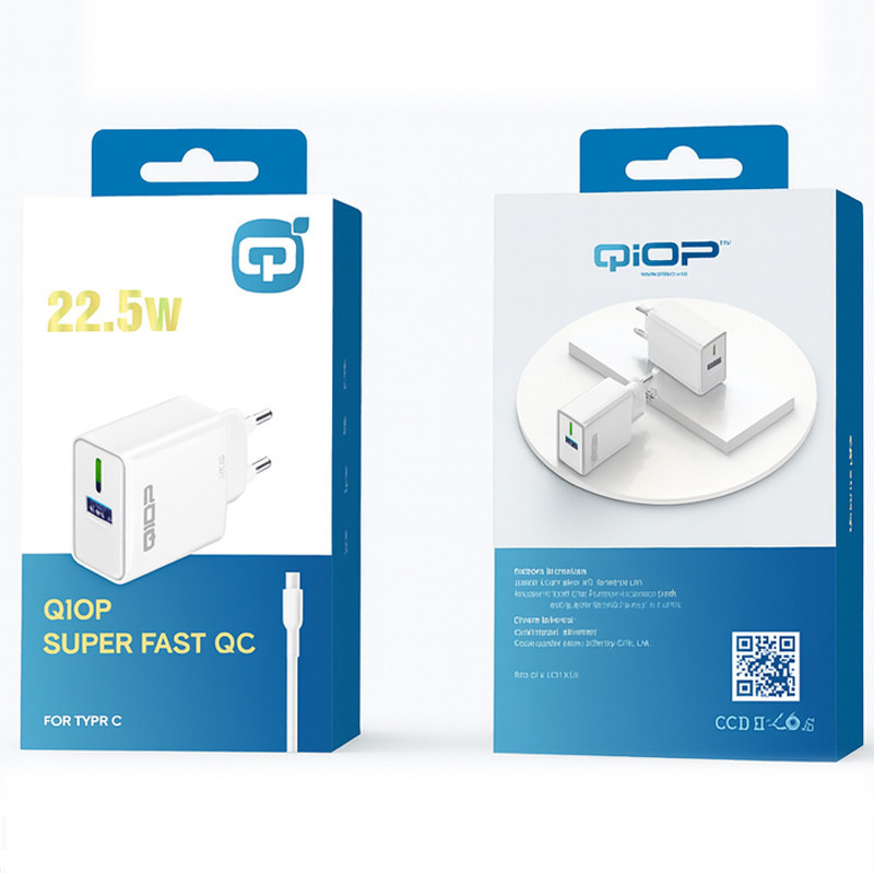 Tête Chargeur Qiop QFCH Type C 22.5W Blanc En Tunisie