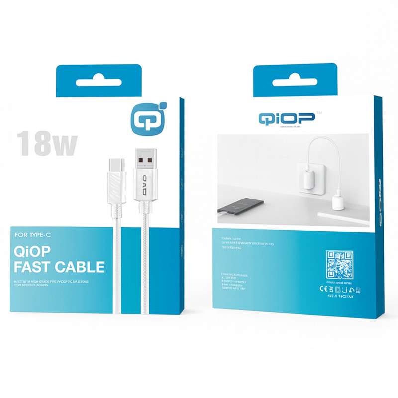 Câble Chargeur Qiop  Type-C Blanc En Tunisie