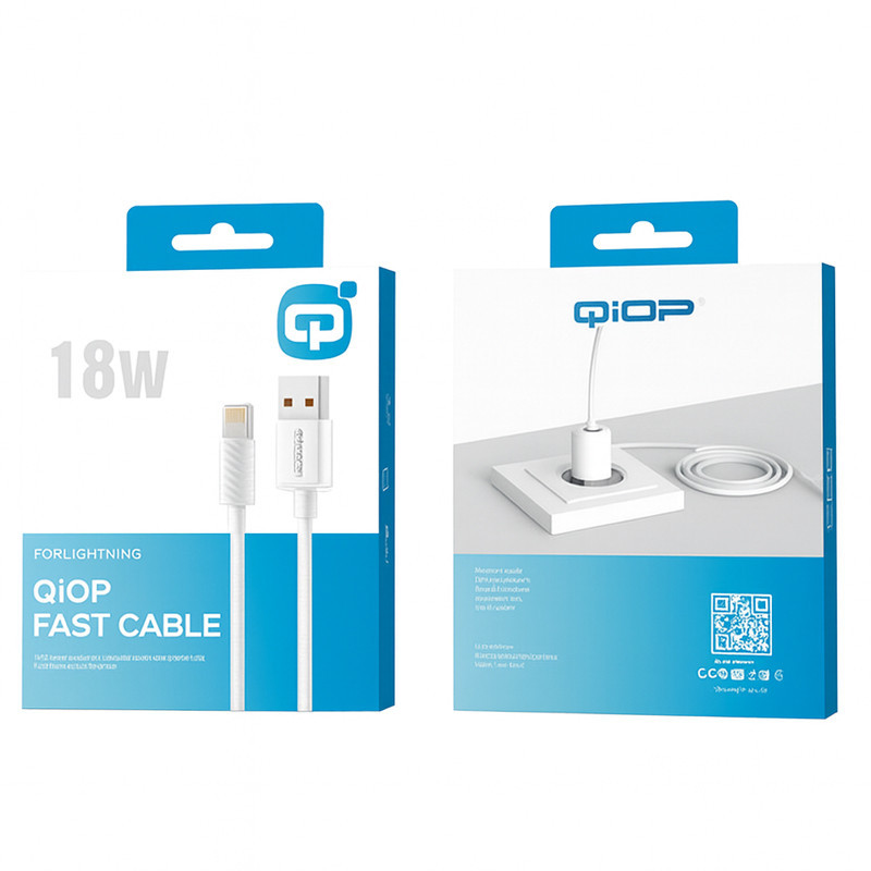 Câble Chargeur Qiop Lightning 18W Blanc En Tunisie