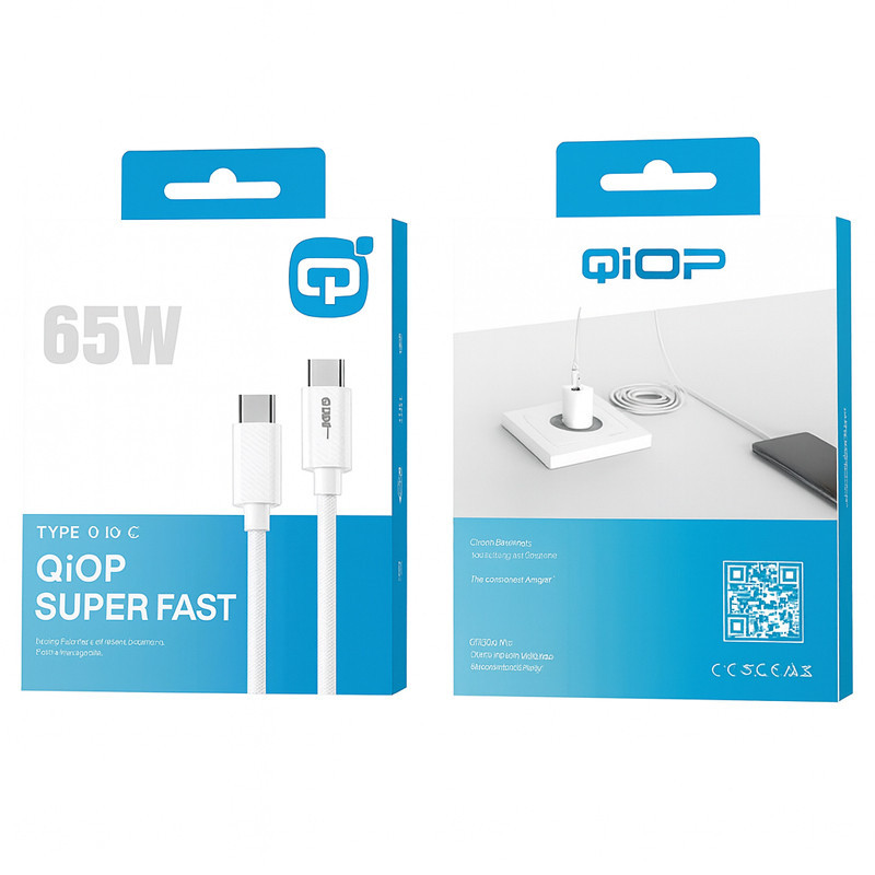 Câble Chargeur Qiop Type-C 65W Blanc En Tunisie