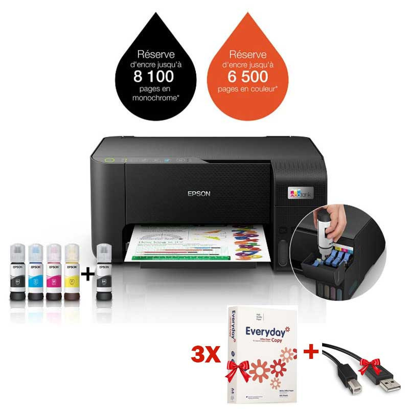 Imprimante Epson EcoTank L3250 Multifonction 3en1 à Réservoir Intégré Couleur A4 Wifi (C11CJ67408) en Tunisie