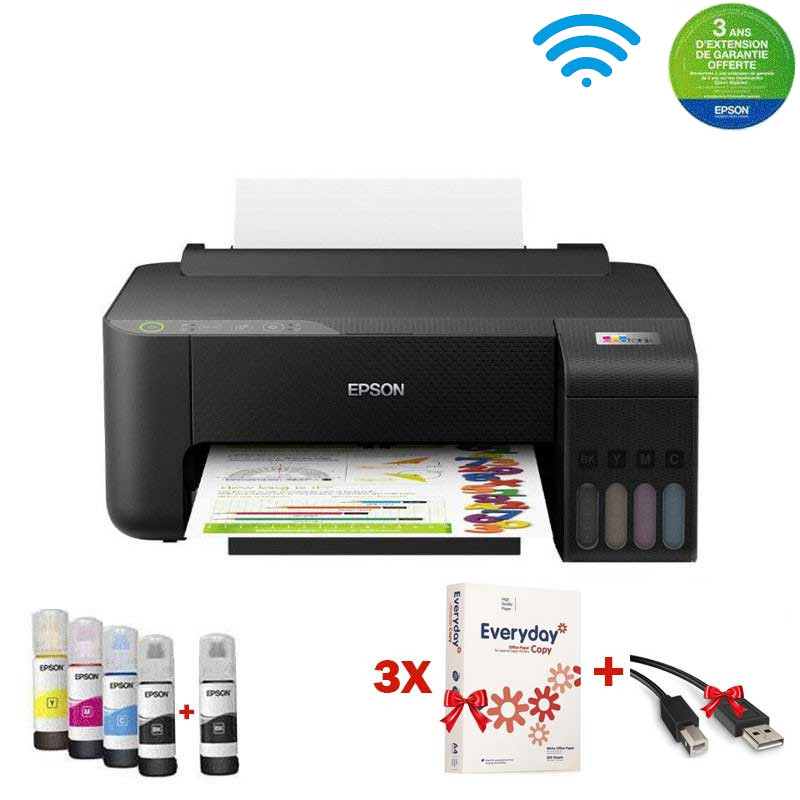 Imprimante à Réservoir Intégré EPSON ECOTANK L1250 Couleur Wi-Fi - Noir (C11CJ71403) En Tunisie
